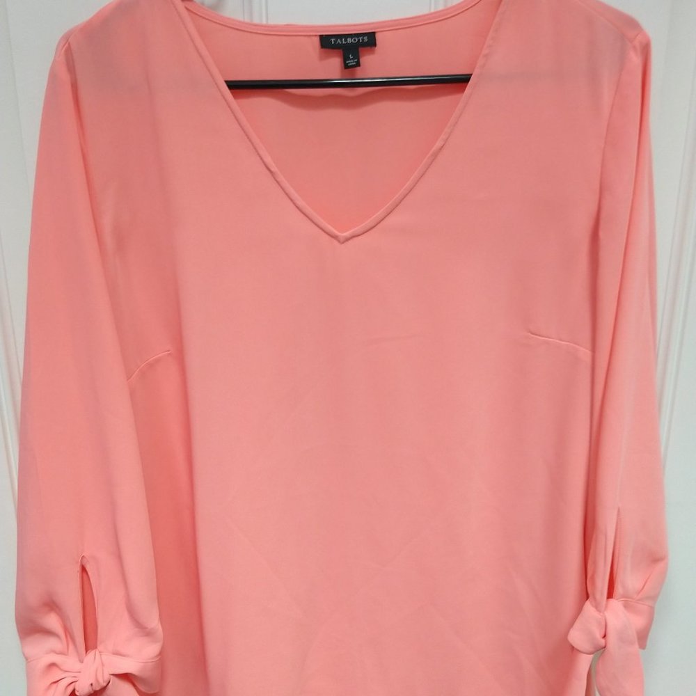 Talbots-peach, wrist tie blouse